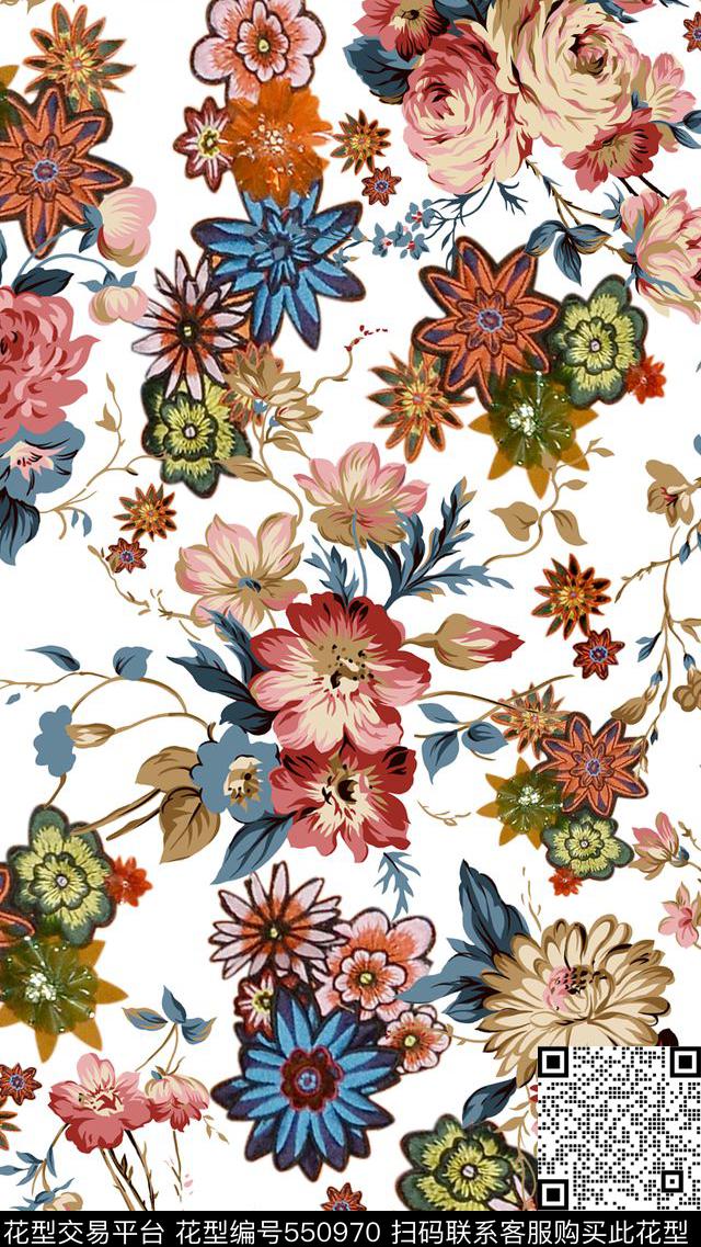 服装复古花卉数码印花华亿平台下载（图片编号: 550970） - 瓦栏（Walan）