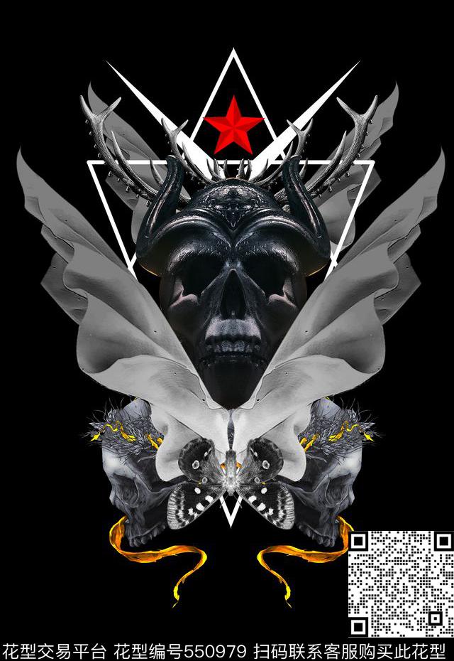 潮流时尚定位手绘个性骷颅头数码印花华亿平台下载（图片编号: 550979） - 瓦栏（Walan）