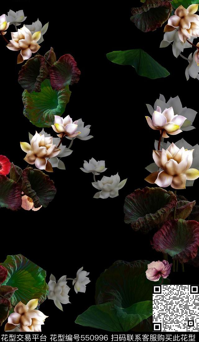 荷花优雅数码印花华亿平台下载（图片编号: 550996） - 瓦栏（Walan）