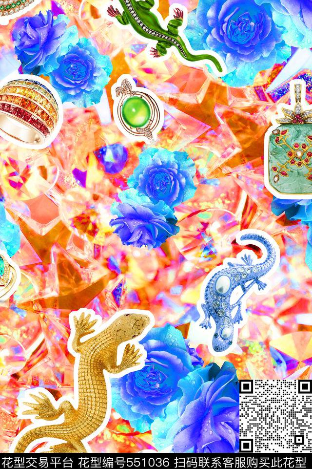 潮流时尚大牌珠宝花卉数码印花华亿平台下载（图片编号: 551036） - 瓦栏（Walan）