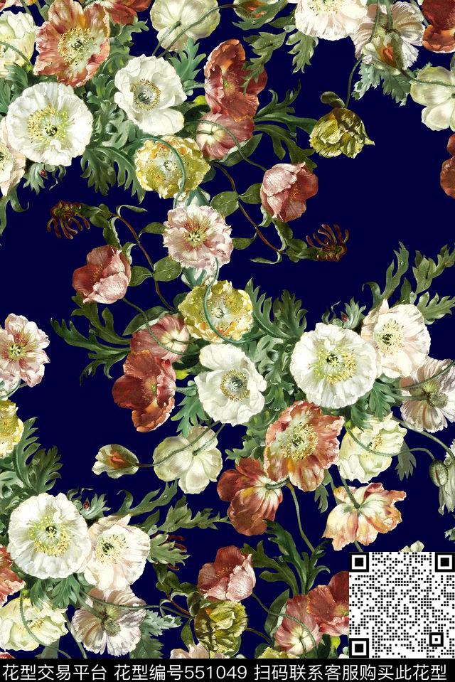 手绘手绘罂粟花写实油画数码印花华亿平台下载（图片编号: 551049） - 瓦栏（Walan）