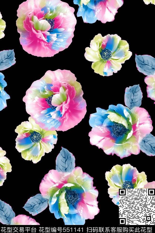 花卉纯色底水粉数码印花华亿平台下载（图片编号: 551141） - 瓦栏（Walan）