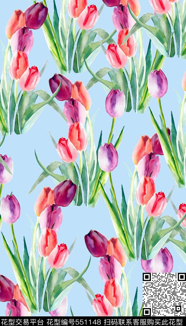花卉清新时尚数码印花华亿平台下载（图片编号: 551148） - 瓦栏（Walan）