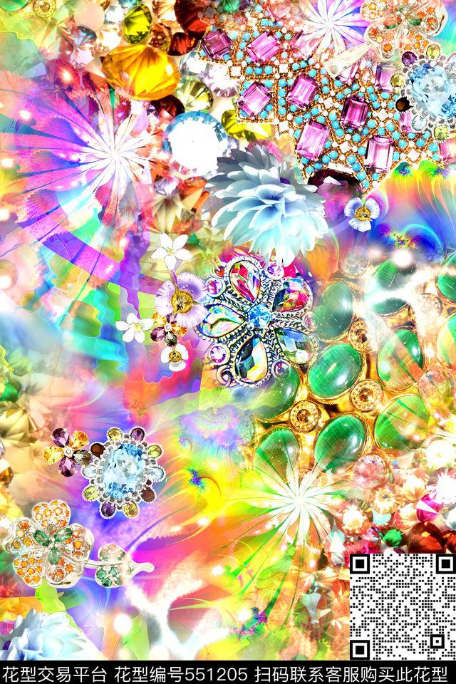 时尚珠宝宝石花卉数码印花华亿平台下载（图片编号: 551205） - 瓦栏（Walan）