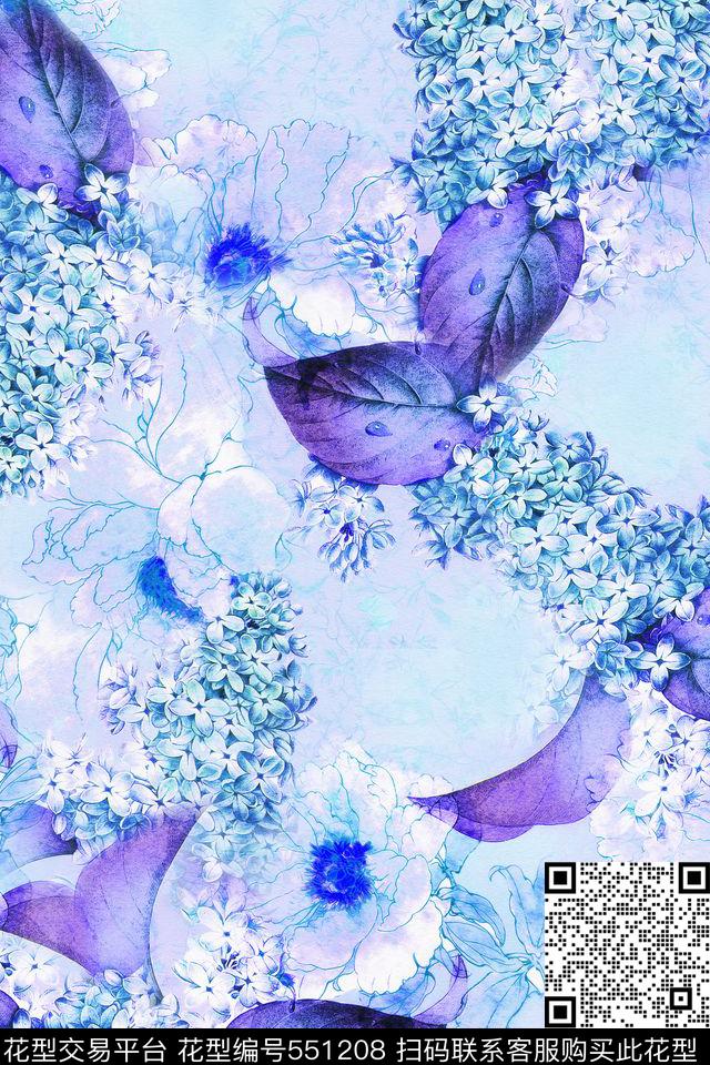 休闲时尚中国风写意传统水彩花卉手绘水彩传统花卉服装面料华亿平台数码印花华亿平台下载（图片编号: 551208） - 瓦栏（Walan）