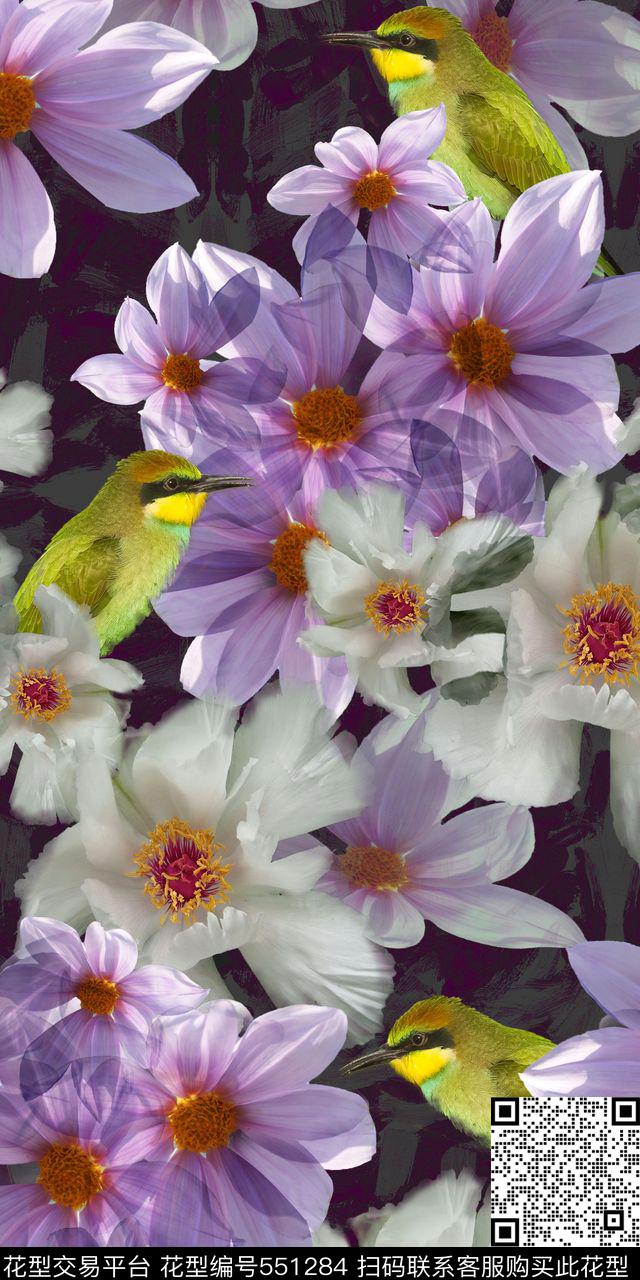 花卉色彩时尚数码印花华亿平台下载（图片编号: 551284） - 瓦栏（Walan）