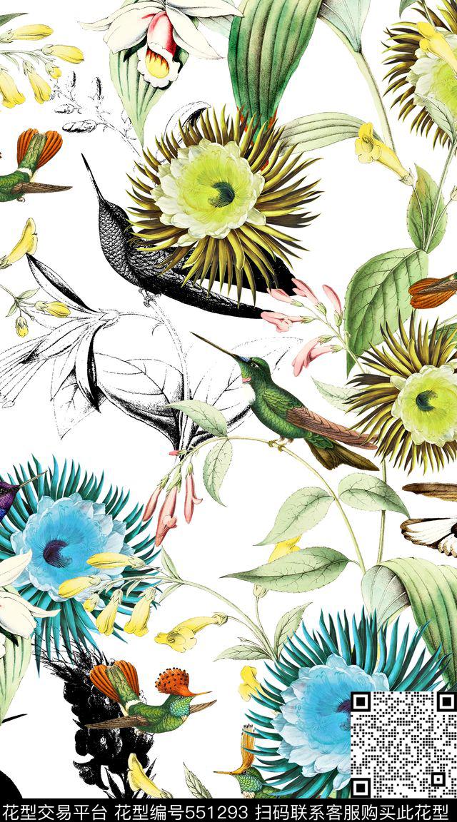 复古鸟简约数码印花华亿平台下载（图片编号: 551293） - 瓦栏（Walan）