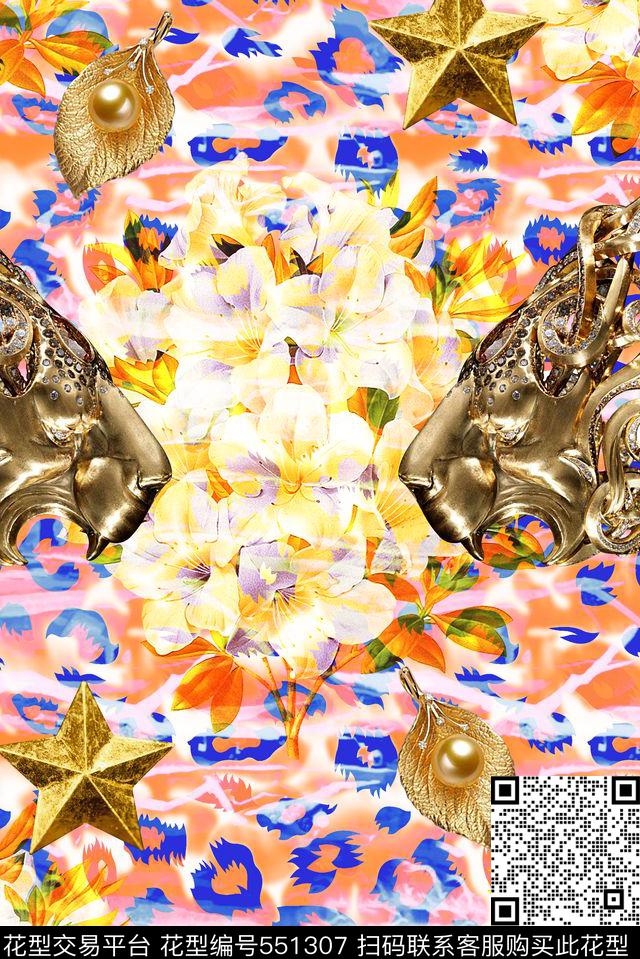原创大牌时尚动物花卉流行时尚数码印花华亿平台下载（图片编号: 551307） - 瓦栏（Walan）