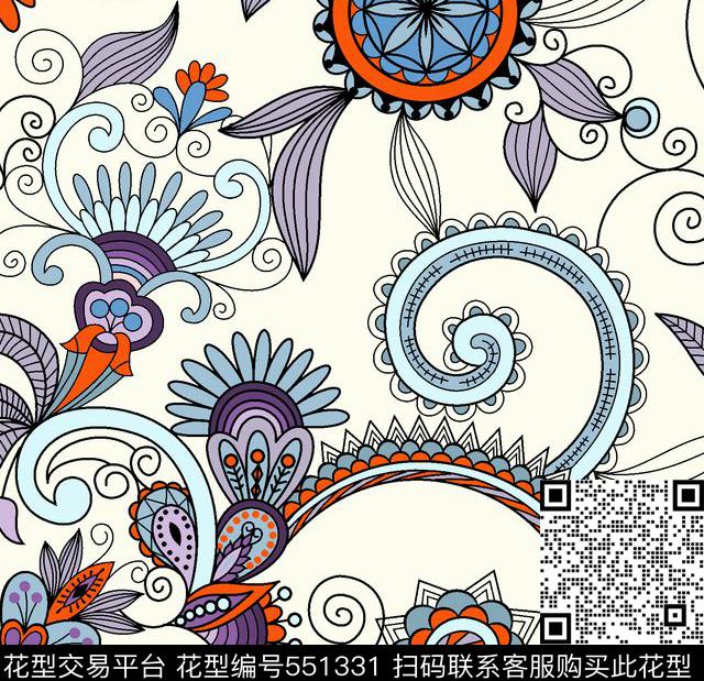 抽象线条传统印花华亿平台下载（图片编号: 551331） - 瓦栏（Walan）