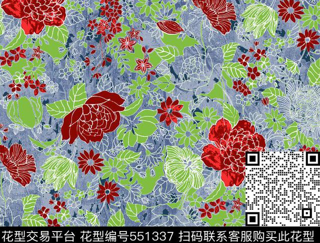 田园风光花瓣流行时尚传统印花华亿平台下载（图片编号: 551337） - 瓦栏（Walan）