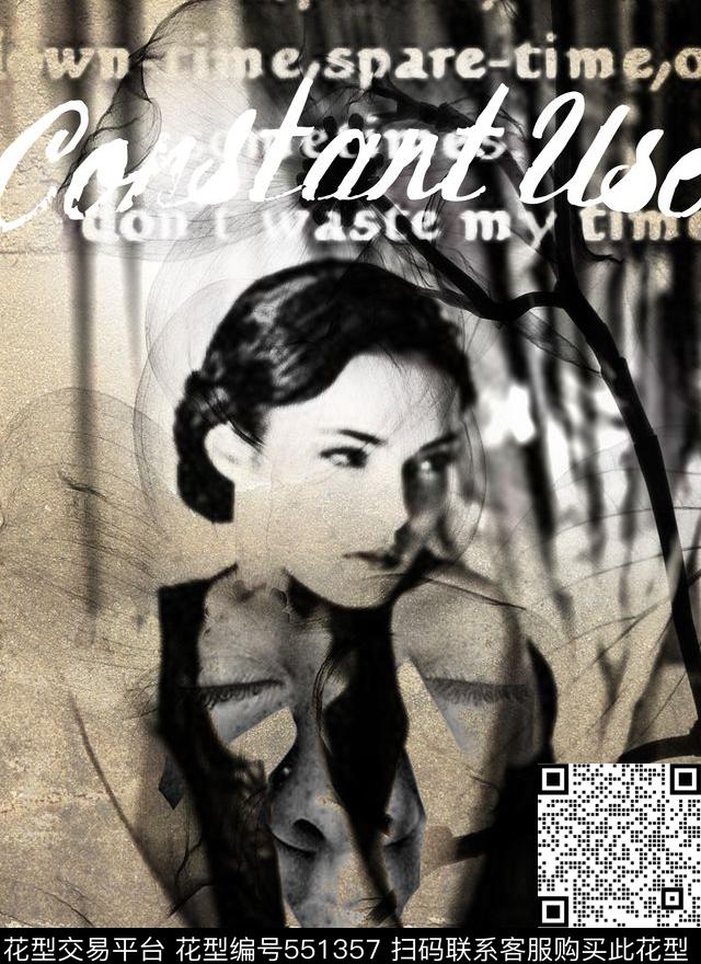 流行时尚复古女人头像花卉大牌女装定位数码印花华亿平台下载（图片编号: 551357） - 瓦栏（Walan）