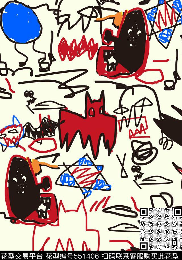卡通流行时尚手绘传统印花华亿平台下载（图片编号: 551406） - 瓦栏（Walan）