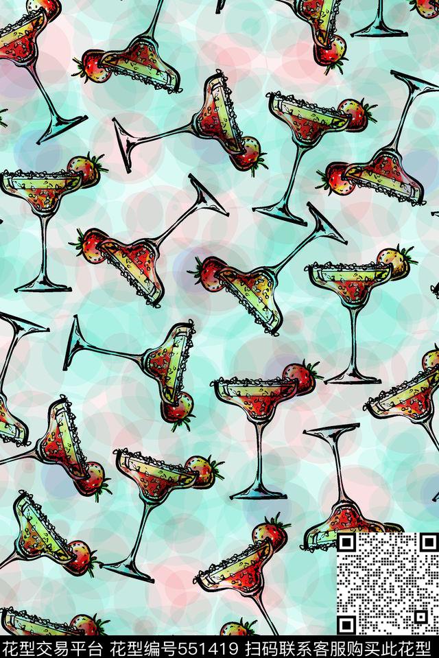 草莓炫彩鸡尾酒数码印花华亿平台下载（图片编号: 551419） - 瓦栏（Walan）