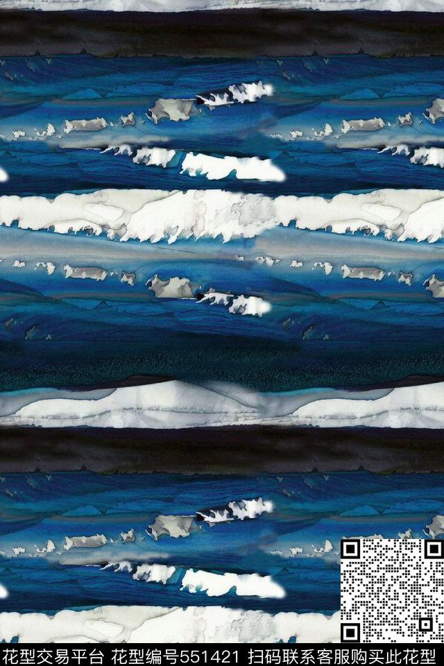 复古海浪手绘数码印花华亿平台下载（图片编号: 551421） - 瓦栏（Walan）