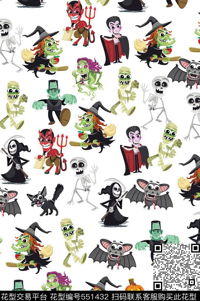 卡通万圣节动物传统印花华亿平台下载（图片编号: 551432） - 瓦栏（Walan）