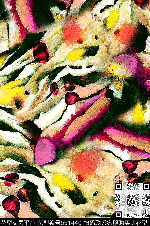 抽象几何水彩数码印花华亿平台下载（图片编号: 551440） - 瓦栏（Walan）
