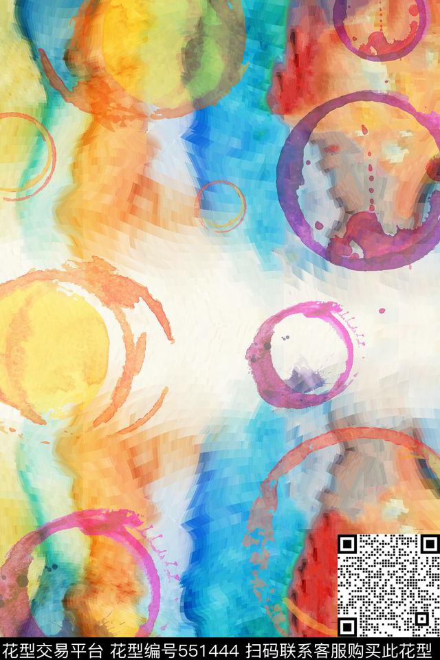 中国风女装连衣裙水墨水彩数码印花华亿平台下载（图片编号: 551444） - 瓦栏（Walan）