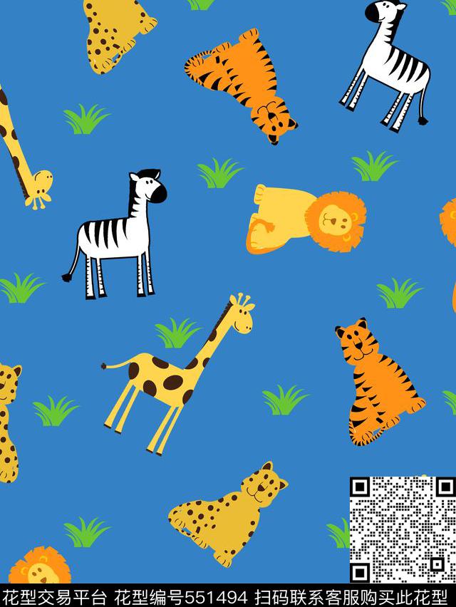斑马长颈鹿老虎传统印花华亿平台下载（图片编号: 551494） - 瓦栏（Walan）