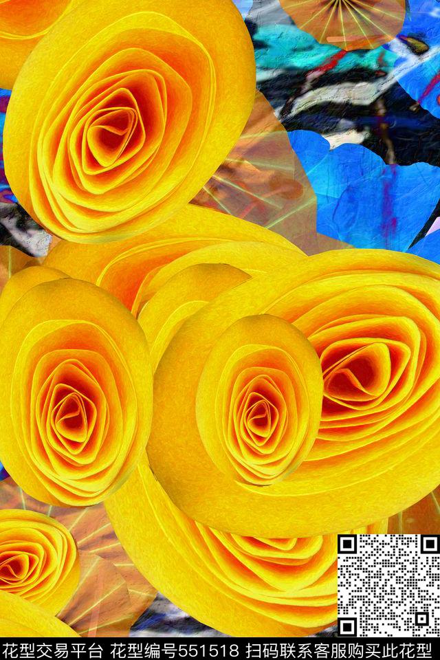 抽象花卉民族风数码印花华亿平台下载（图片编号: 551518） - 瓦栏（Walan）