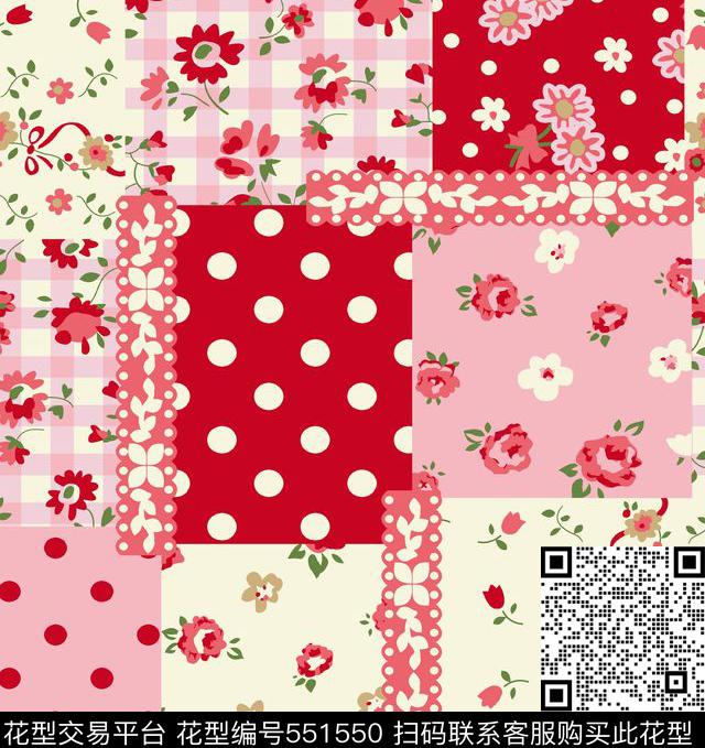 圆点花朵格子传统印花华亿平台下载（图片编号: 551550） - 瓦栏（Walan）