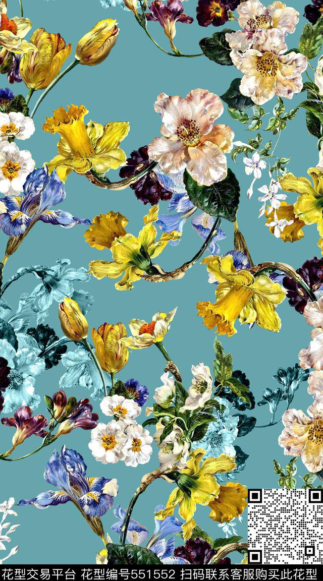 复古花卉时尚数码印花华亿平台下载（图片编号: 551552） - 瓦栏（Walan）