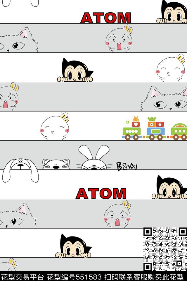 卡通图案小兔子阿童木传统印花华亿平台下载（图片编号: 551583） - 瓦栏（Walan）