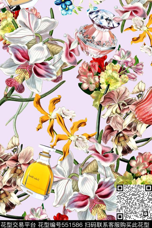 时尚手绘花卉数码印花华亿平台下载（图片编号: 551586） - 瓦栏（Walan）