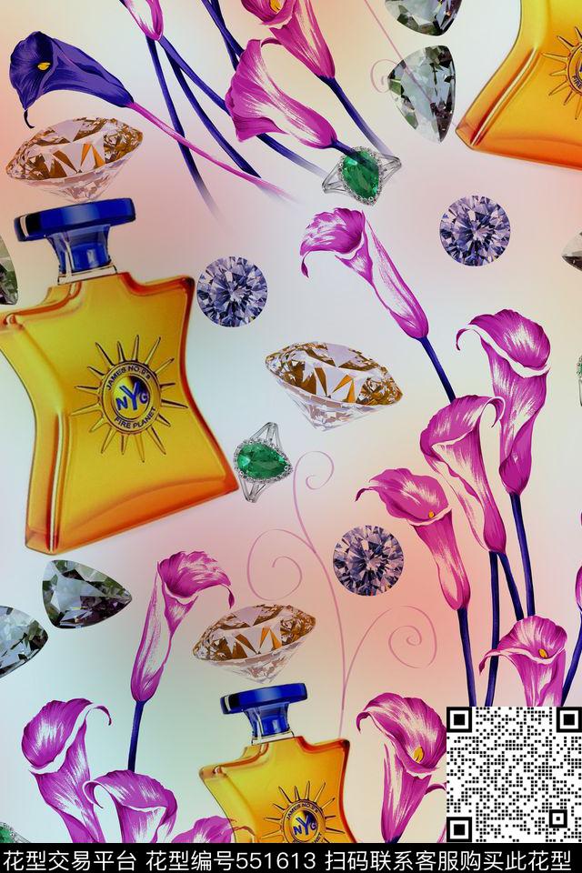 首饰钻石花朵数码印花华亿平台下载（图片编号: 551613） - 瓦栏（Walan）