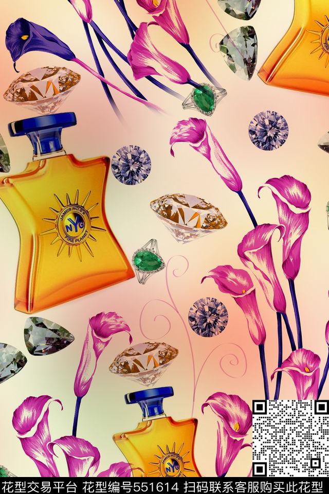 首饰钻石花朵数码印花华亿平台下载（图片编号: 551614） - 瓦栏（Walan）