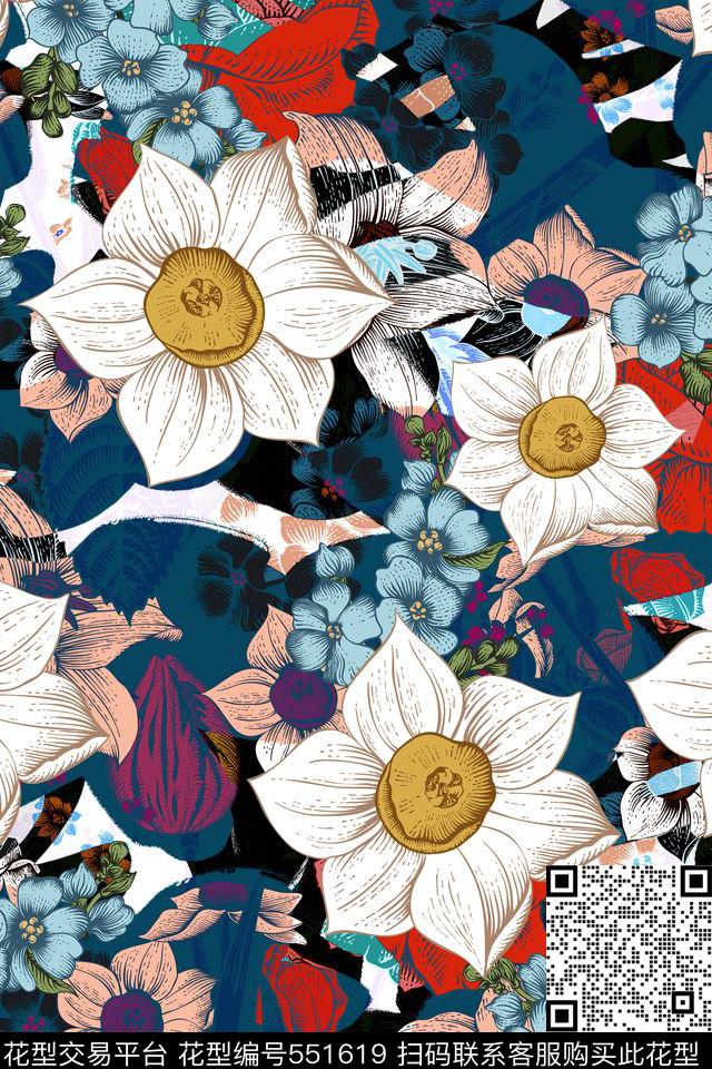 大牌花卉肌理传统印花华亿平台下载（图片编号: 551619） - 瓦栏（Walan）