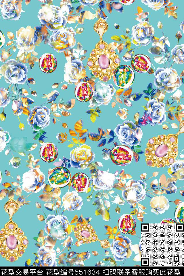 女装潮流时尚大牌手绘水彩花卉数码印花华亿平台下载（图片编号: 551634） - 瓦栏（Walan）