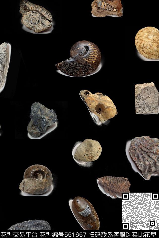 黑底复古远古数码印花华亿平台下载（图片编号: 551657） - 瓦栏（Walan）