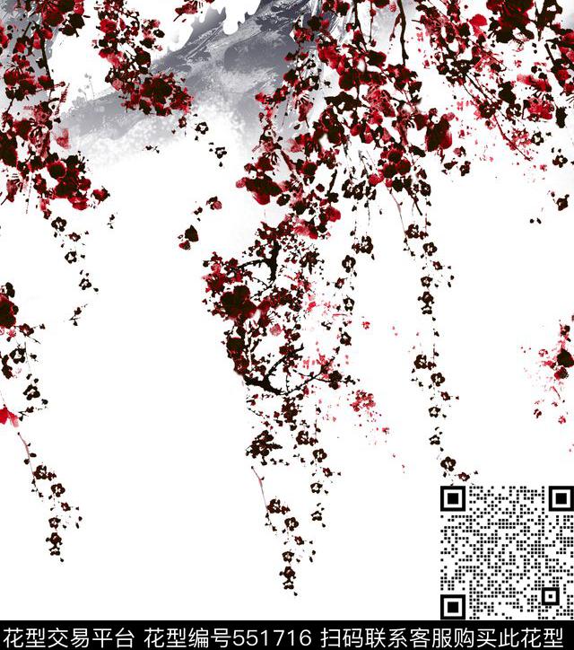 中国风青花瓷山水画数码印花华亿平台下载（图片编号: 551716） - 瓦栏（Walan）