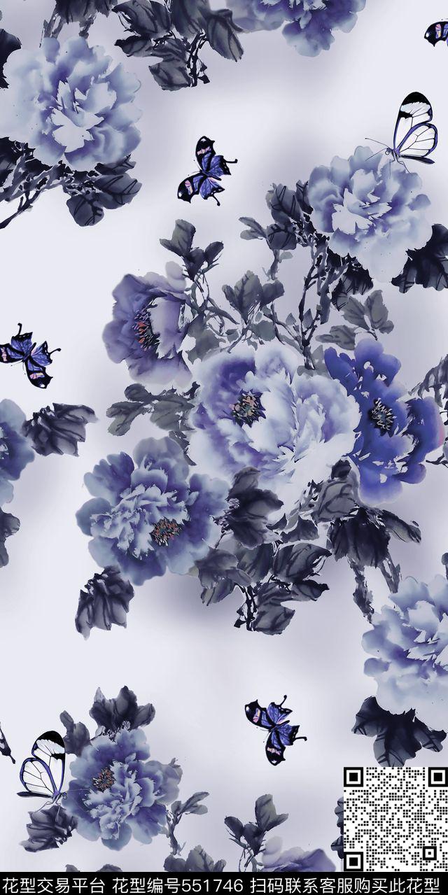 女装裙子连衣裙国画牡丹花蝴蝶丝绸棉布人造棉数码印花华亿平台下载（图片编号: 551746） - 瓦栏（Walan）