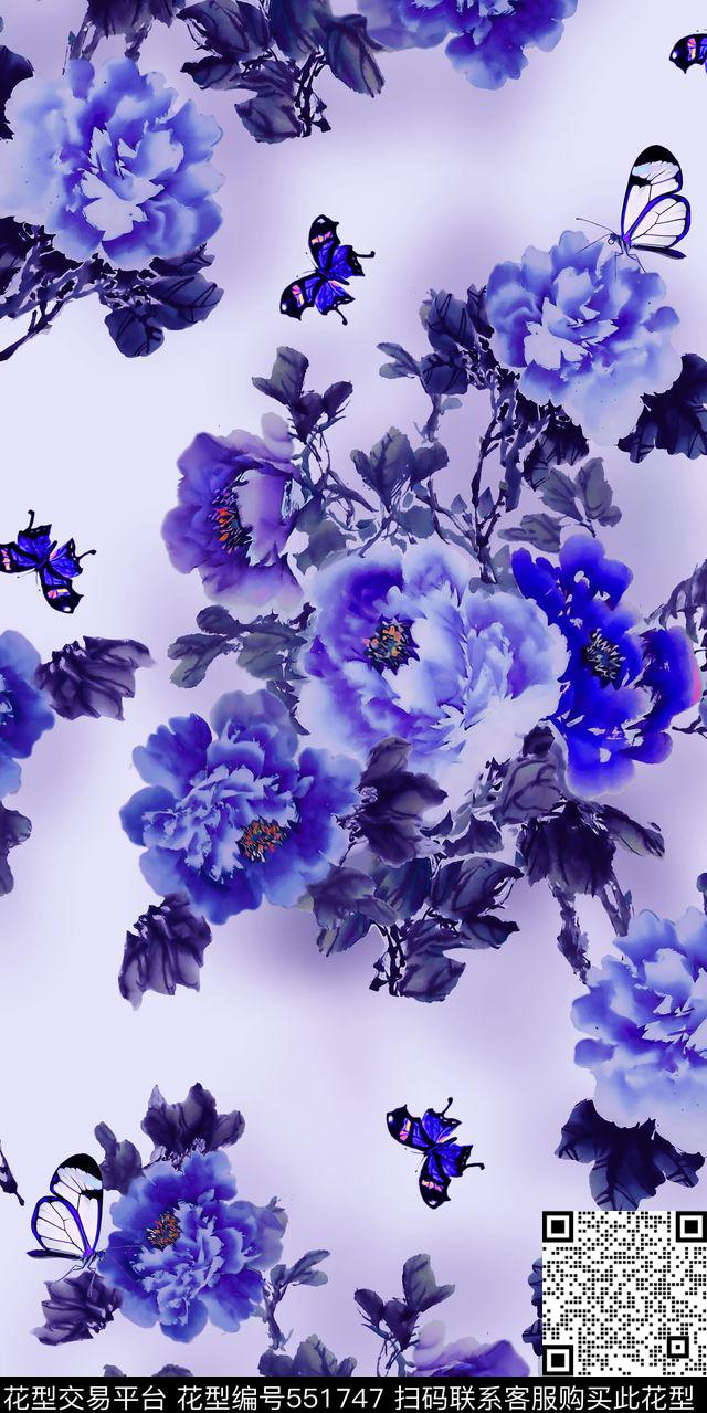 女装裙子连衣裙国画牡丹花蝴蝶丝绸棉布人造棉数码印花华亿平台下载（图片编号: 551747） - 瓦栏（Walan）