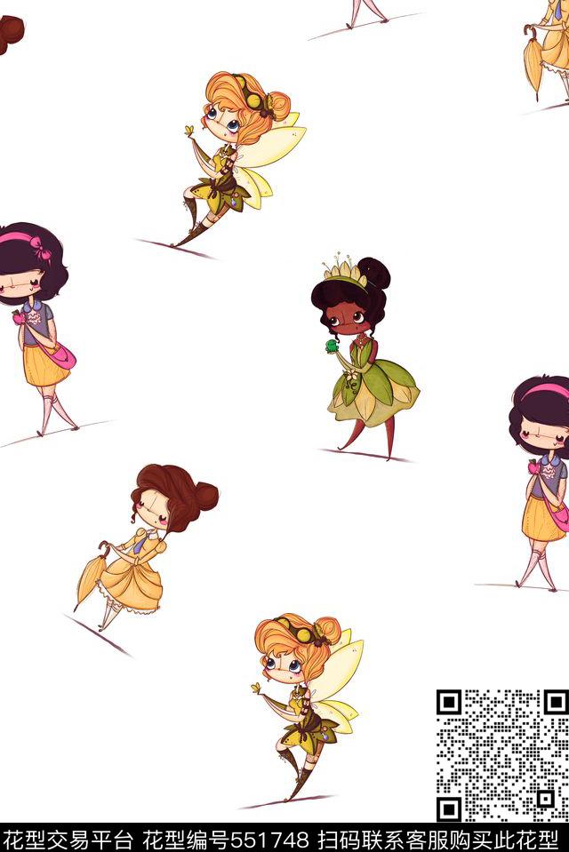 手绘卡通女孩传统印花华亿平台下载（图片编号: 551748） - 瓦栏（Walan）