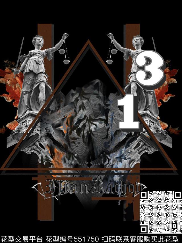 潮牌时尚雕像数码印花华亿平台下载（图片编号: 551750） - 瓦栏（Walan）