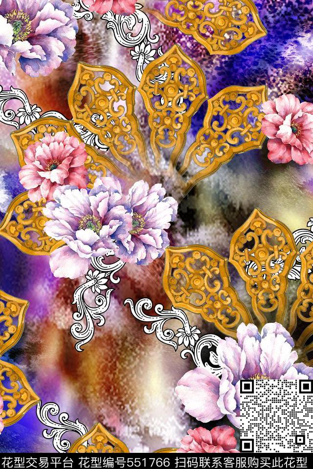 欧美大气风抽象动感手绘花朵数码印花华亿平台下载（图片编号: 551766） - 瓦栏（Walan）