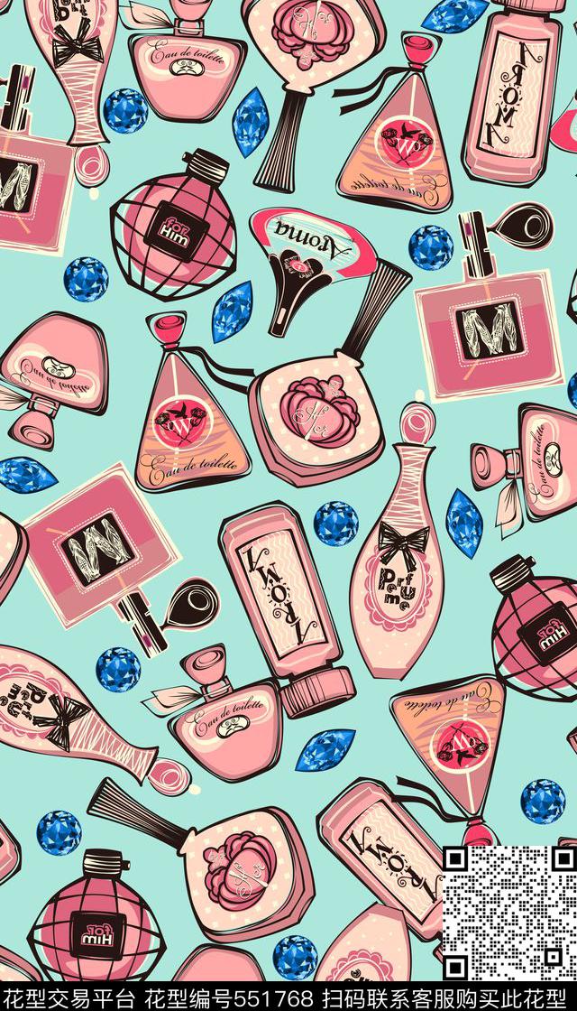 清新香水瓶钻石珠宝数码印花华亿平台下载（图片编号: 551768） - 瓦栏（Walan）