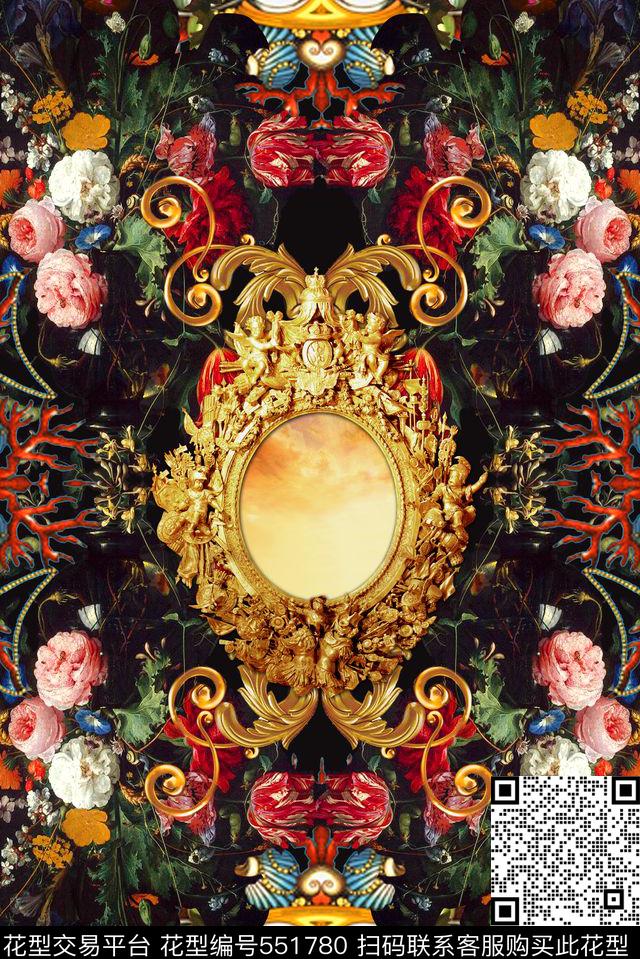 复古油画图案欧式花边精美大牌定位图案大牌女装欧式宫廷风数码印花华亿平台下载（图片编号: 551780） - 瓦栏（Walan）