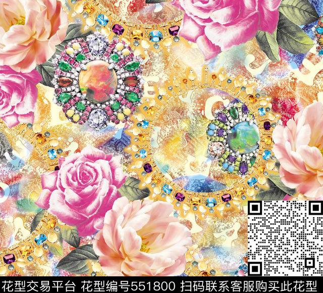 女装潮流时尚大牌手绘珠宝宝石数码印花华亿平台下载（图片编号: 551800） - 瓦栏（Walan）