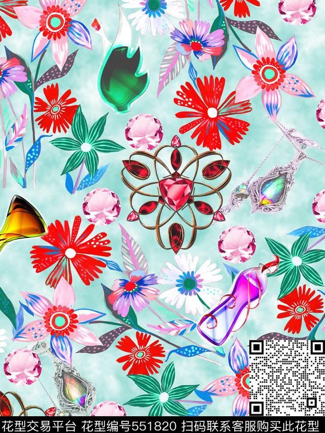服装复古花卉数码印花华亿平台下载（图片编号: 551820） - 瓦栏（Walan）