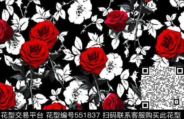 抽象玫瑰花抽象花卉手绘花卉数码印花华亿平台下载（图片编号: 551837） - 瓦栏（Walan）