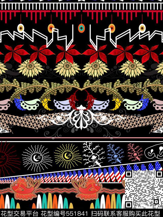 定位花卉几何数码印花华亿平台下载（图片编号: 551841） - 瓦栏（Walan）
