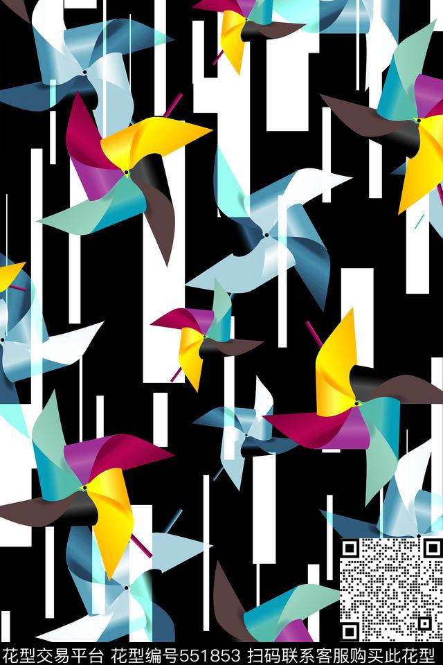 几何风车纯色底数码印花华亿平台下载（图片编号: 551853） - 瓦栏（Walan）