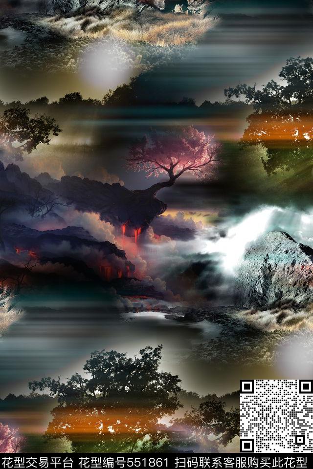 风景照复古云雾数码印花华亿平台下载（图片编号: 551861） - 瓦栏（Walan）