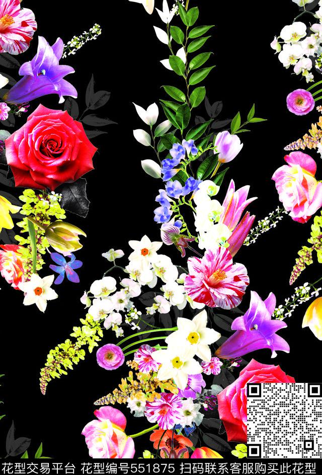 原创花卉抽象花卉玫瑰花数码印花华亿平台下载（图片编号: 551875） - 瓦栏（Walan）