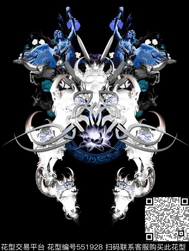 T恤巴洛克抽象数码印花华亿平台下载（图片编号: 551928） - 瓦栏（Walan）