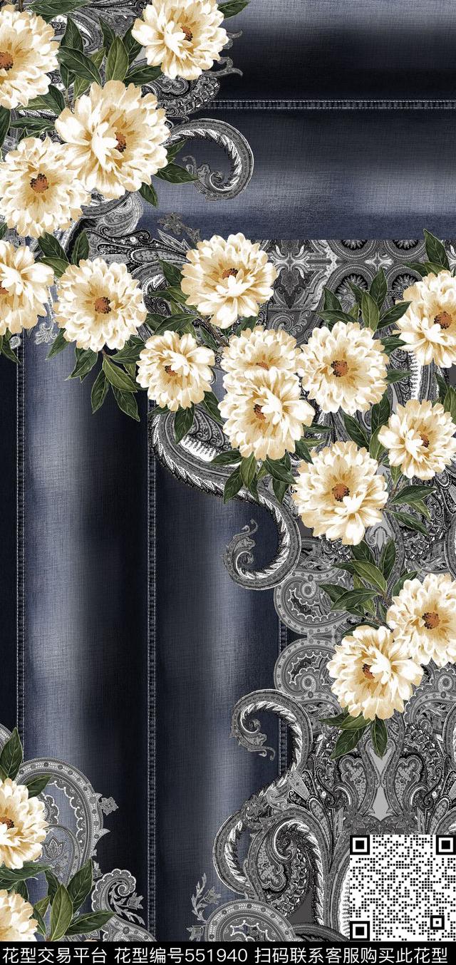 数码印花花卉佩斯里牛仔纹佩斯利数码印花华亿平台下载（图片编号: 551940） - 瓦栏（Walan）