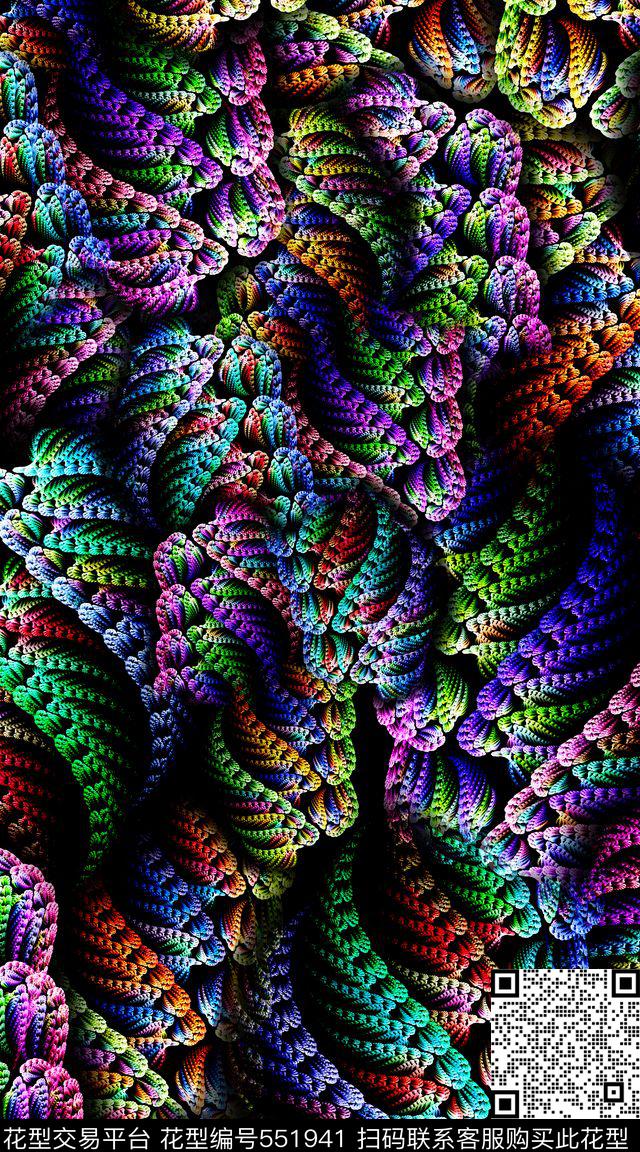 抽象黑底麻花数码印花华亿平台下载（图片编号: 551941） - 瓦栏（Walan）